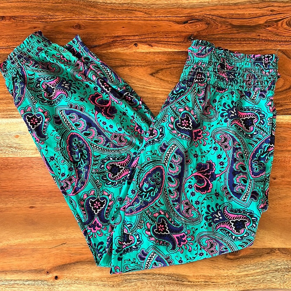 Aerie Paisley Pattern Pants Green and Pink Women’s Medium